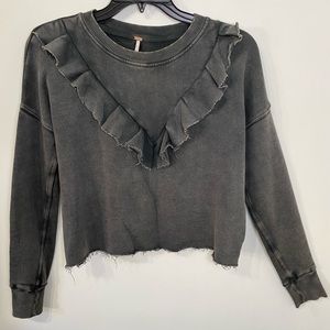 Free People Ooh La Ruffle Sweatshirt Retail Washed Black XS / S $98